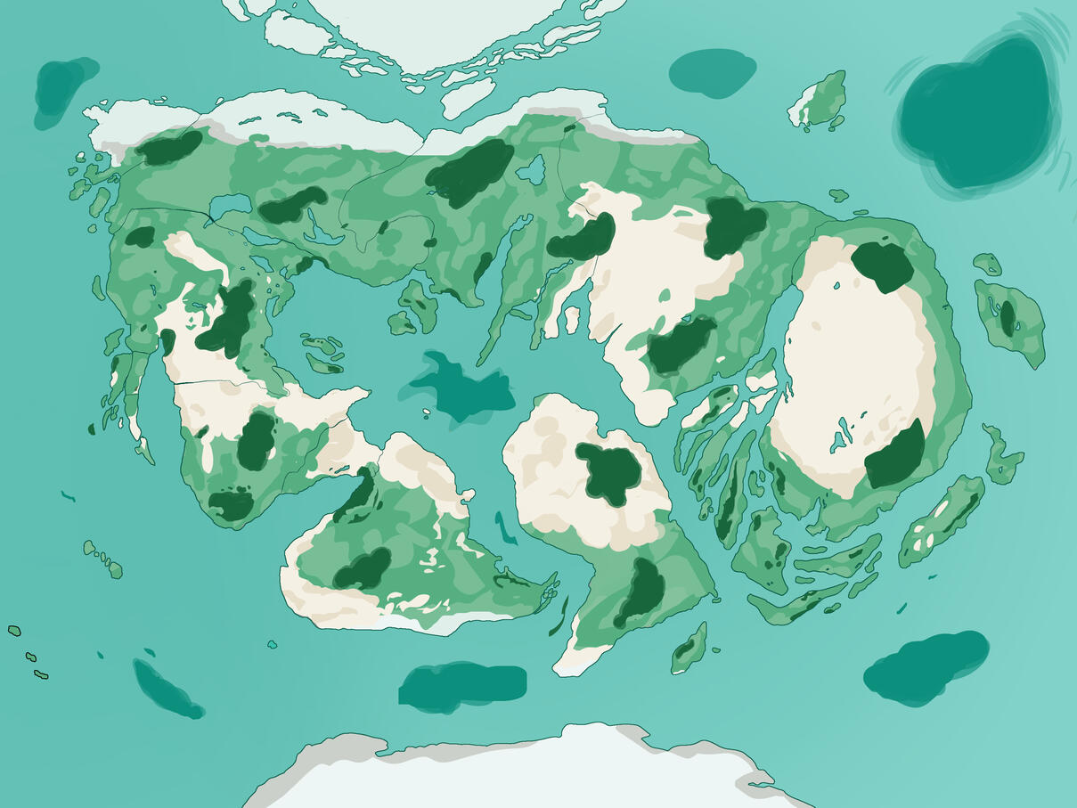 Dark green areas are place for tropical dark forest and jungle areas, usually out of reach for foodies and dangerous with variety of species.